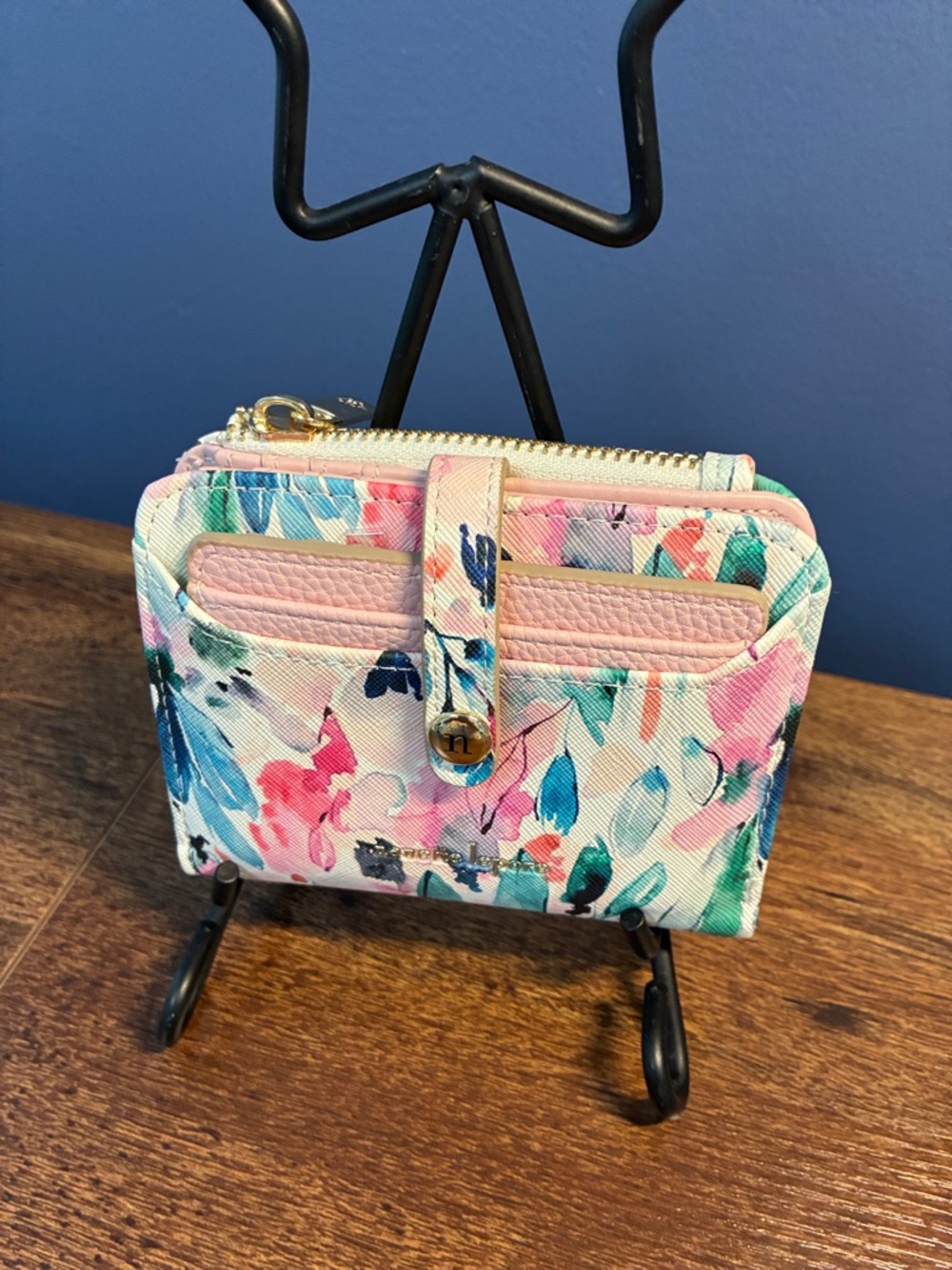 Nanette Lepore Floral Zip Wallet with Pink Trim